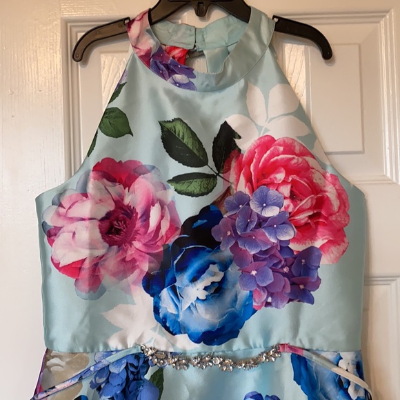 ZUNIE Blue Satin Floral Mikado Easter Dress - Picture 4 of 5